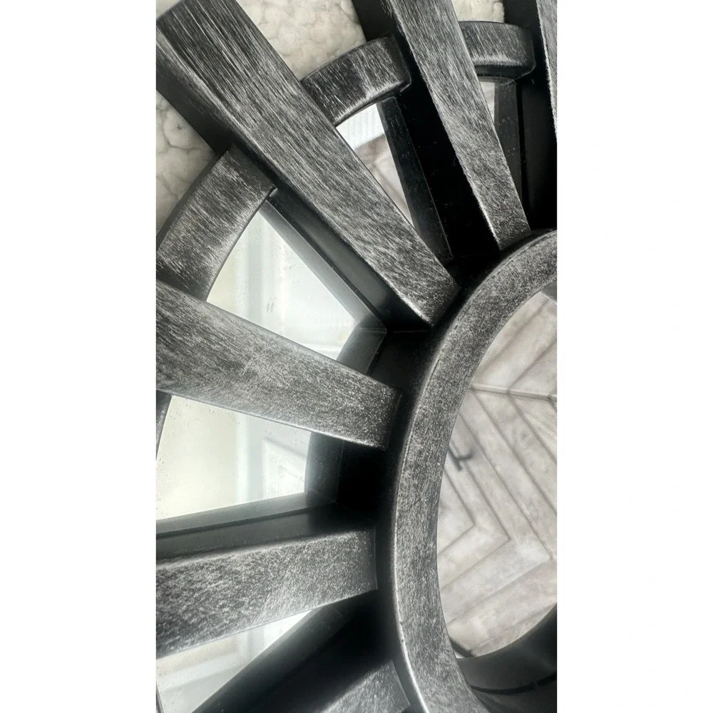 Set Of 3 Sunburst Framed Accent Wall Mirrors Brushed Silver & Black Decor Mirror